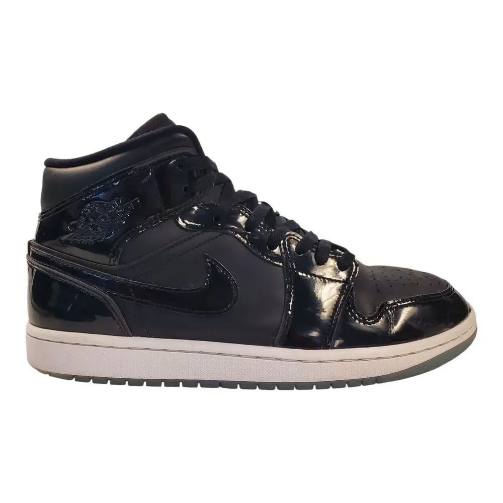 NIKE AIR JORDAN 1 MID SE Mens Size 8 Black SPACE JAM Patent Leather DV1308-004
